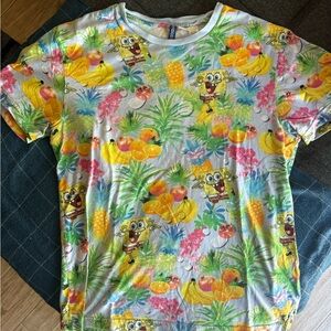 Colorful SpongeBob and Fruit Print T-Shirt